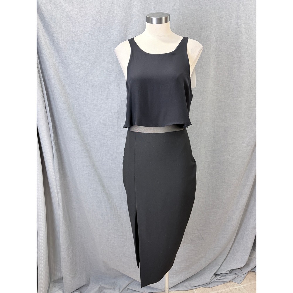 NWT Elizabeth and James Kiandra Dress Black Mesh Waist Midi Slit Designer 10 LBD